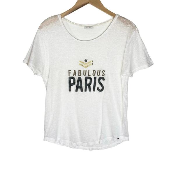 Ikks Tops - IKKS Women White Linen Paris Short Sleeve Tshirt